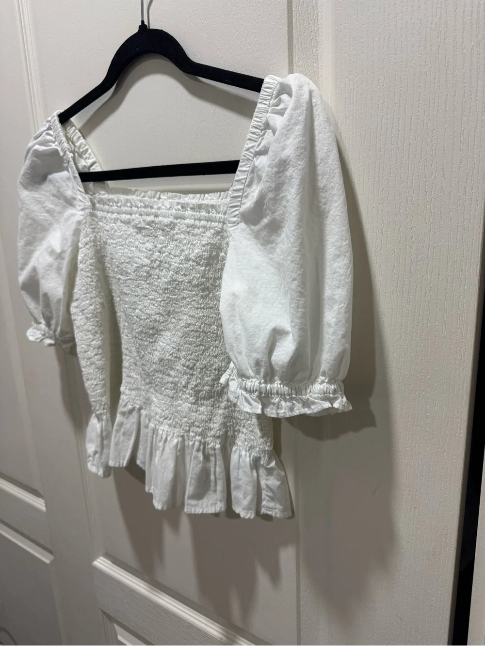 J.Crew Re-Imagined White Smocked Puff Sleeve Top Size S
